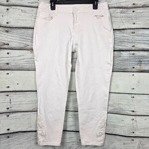 Maurices Womens White Skinny Jeans Lace Hem 13 14